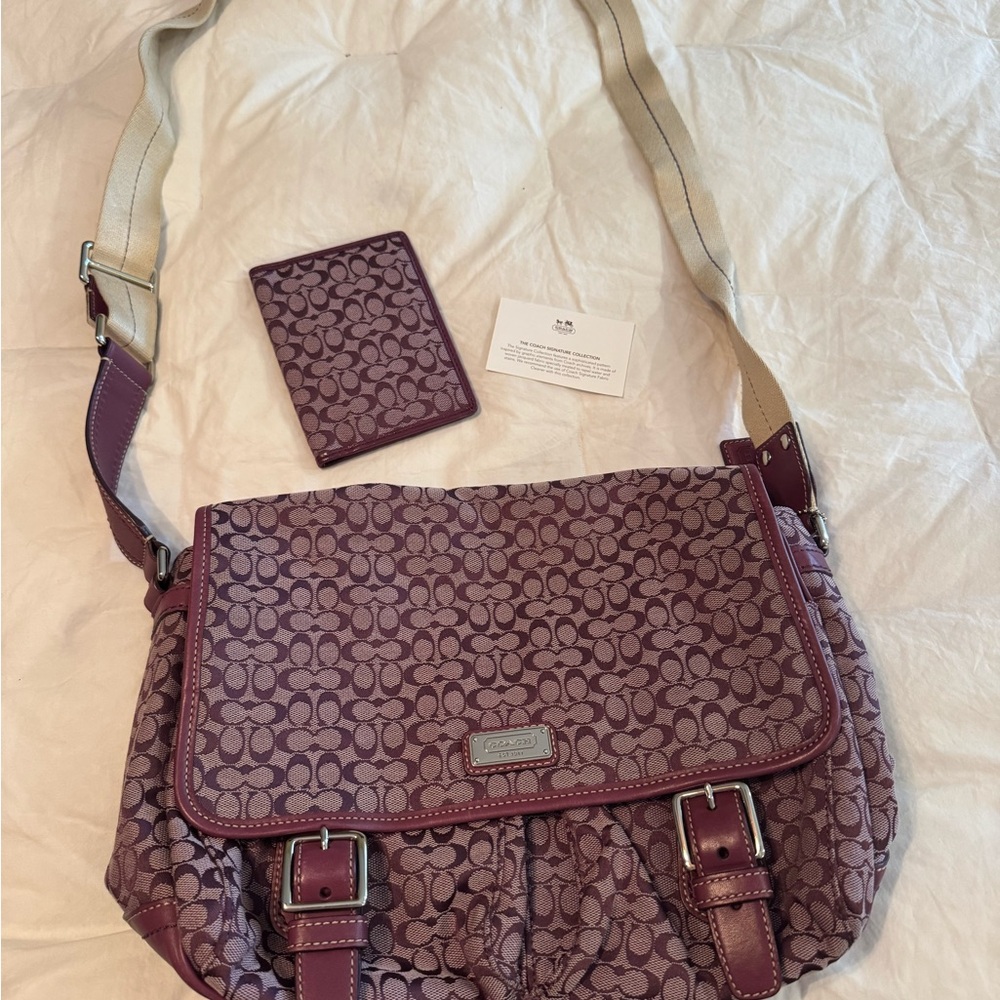 Coach Plum Signature Crossbody Bag w/ Matching Passport Holder (Set)